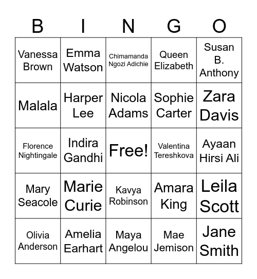 Women's Achievements Bingo Card