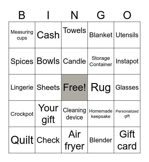Julia’s Bridal Gift Bingo Card
