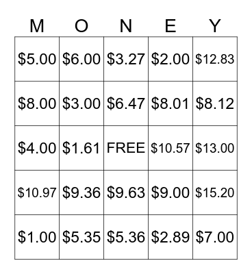 Sales tax Dollar up Bingo Card