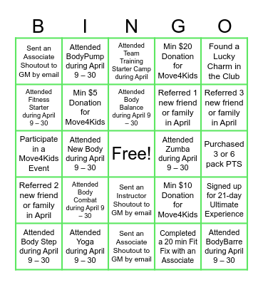 East Mall Bingo April 9 -27 Bingo Card