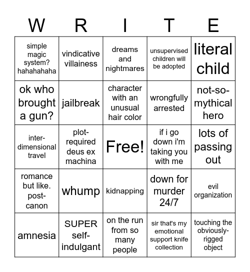 Writing BINGO for my WIP! Bingo Card