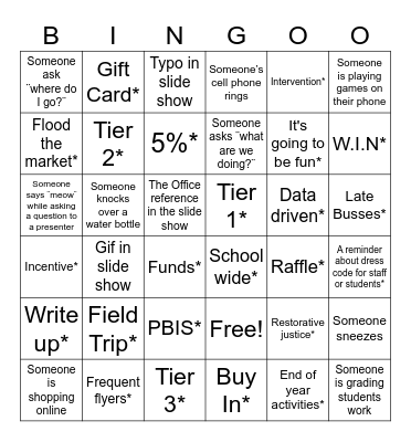 Staff Meeting Bingo Card