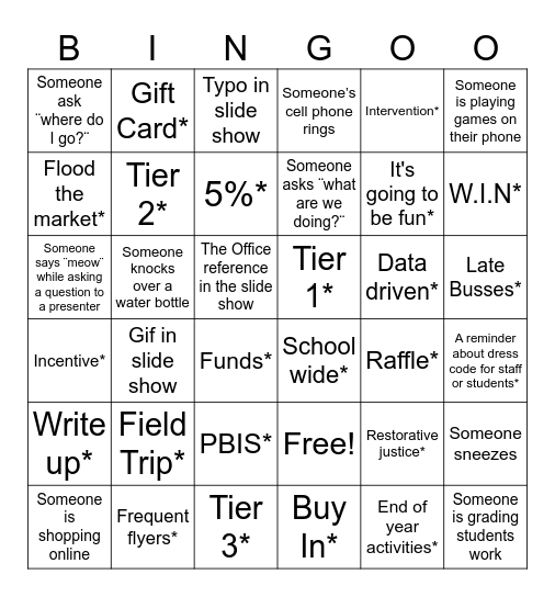 Staff Meeting Bingo Card