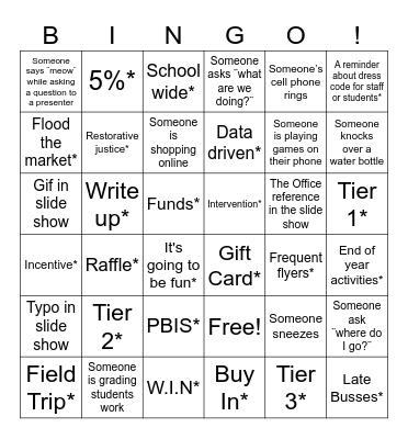 Staff Meeting Bingo Card