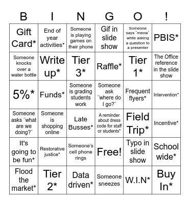 Staff Meeting Bingo Card