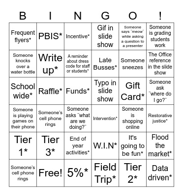 Staff Meeting Bingo Card