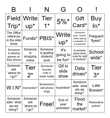 Staff Meeting Bingo Card