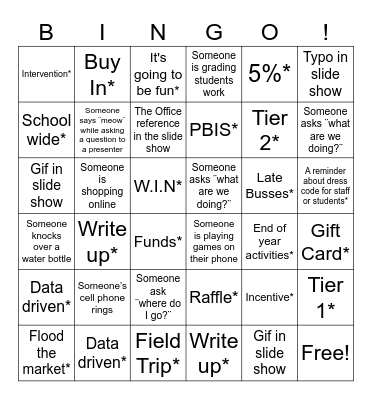 Staff Meeting Bingo Card
