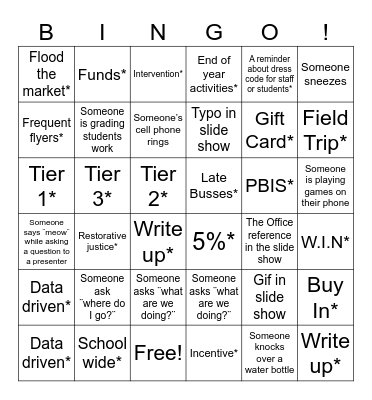 Staff Meeting Bingo Card