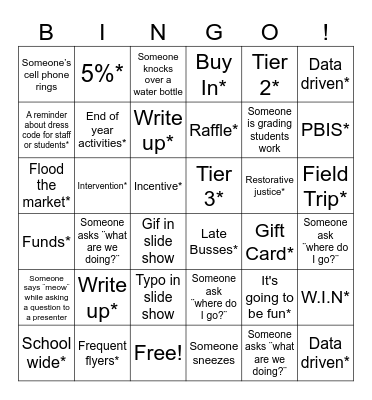 Staff Meeting Bingo Card