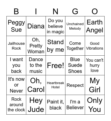 Music Bingo (1950s & 1960s ) Bingo Card