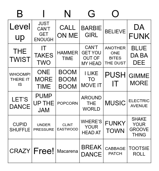 DANCE & MUSIC Bingo Card