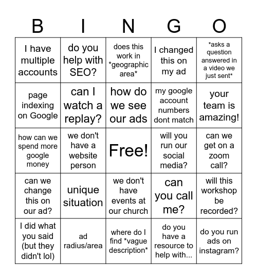Common phrases bingo Card