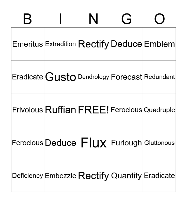 ACT Prep: Vocabulary - Week of March 3rd, 2013 Bingo Card