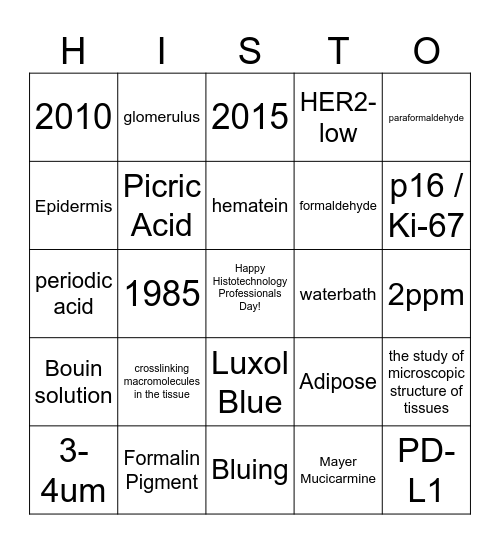Histotechnology Professionals Day Bingo Card
