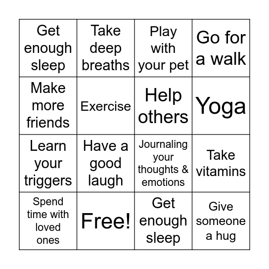 Dealing with STRESS & ANXIETY Bingo Card