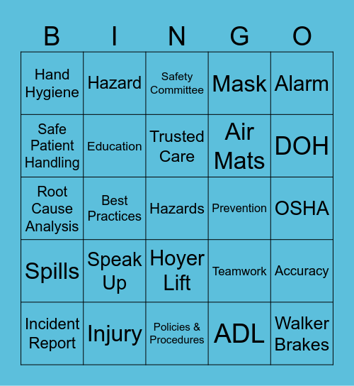 Long Term Care - Patient Safety Week Bingo Card