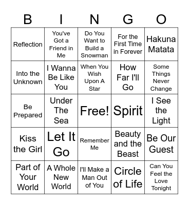 Disney Bingo Card