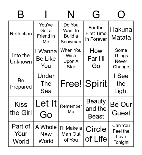 Disney Bingo Card