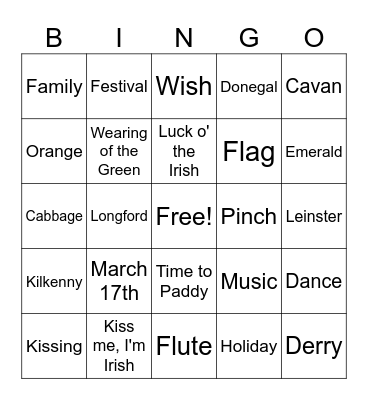 Saint Patrick's Day Bingo Card