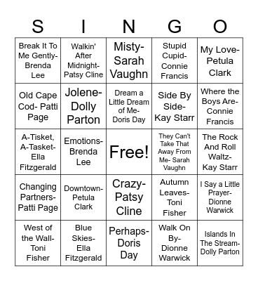 Singo- Famous Females Bingo Card