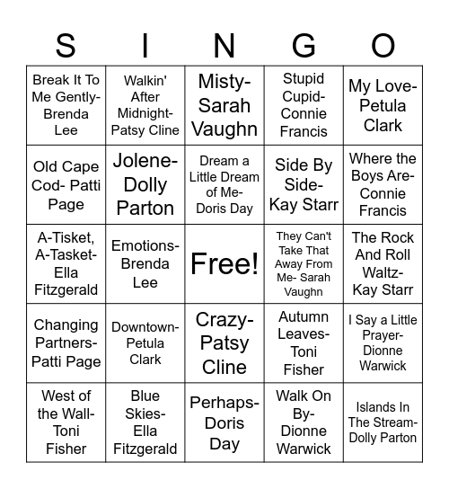 Singo- Famous Females Bingo Card
