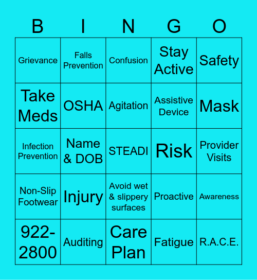 ElderONE Patient Safety Week Bingo Card