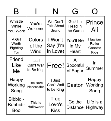 Disney Bingo Card