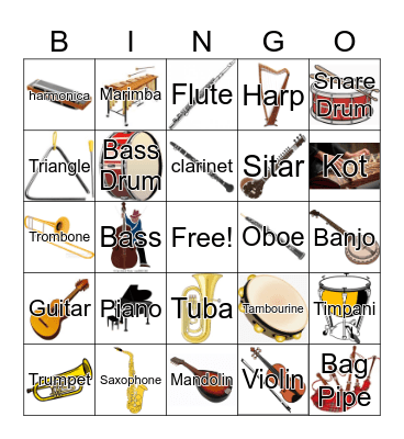 Instruments Bingo Card