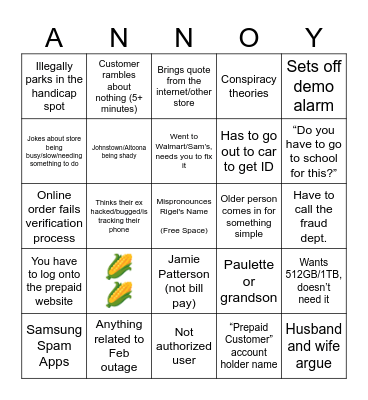 Customer BINGO Card