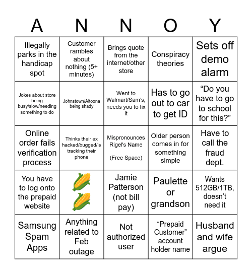 Customer BINGO Card