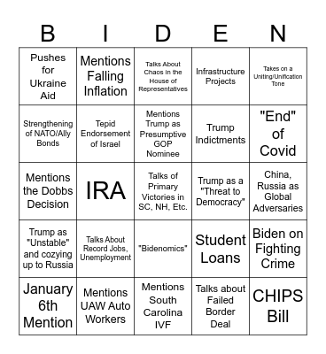 Biden State of the Union Bingo Card