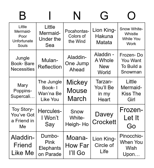 Radio Bingo Disneyverse Bingo Card