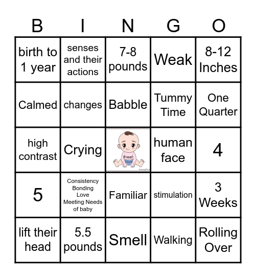 Infant Test Review Bingo Card