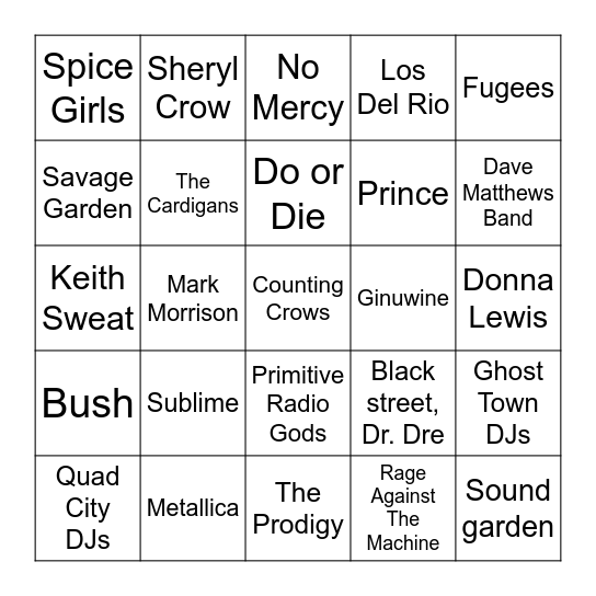 1996 Bingo Card