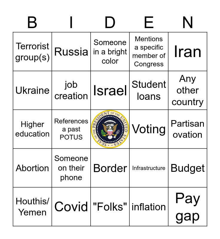 SOTU 2024 Card #1 Bingo Card