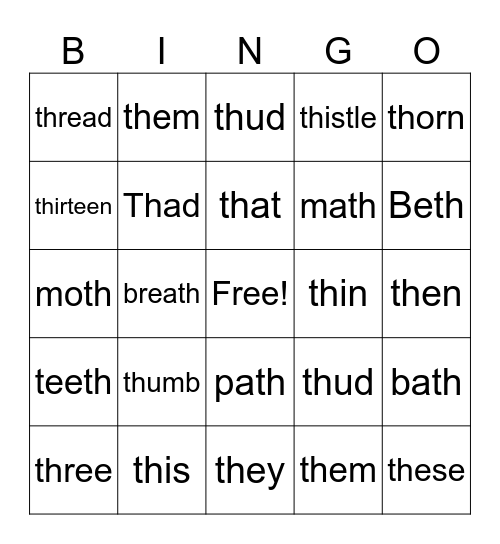 Diagraph th(2) Bingo Card