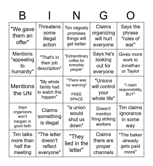 March All Hands Meeting Bingo Card