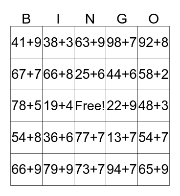 Addition/Subtraction with Regroup Bingo Card