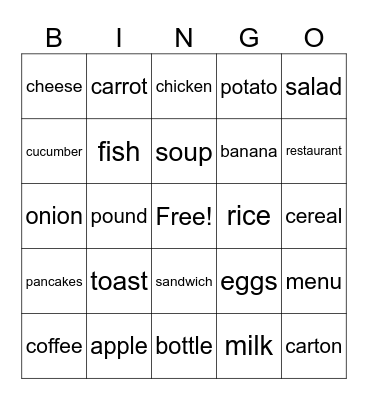 FOOD BINGO Card