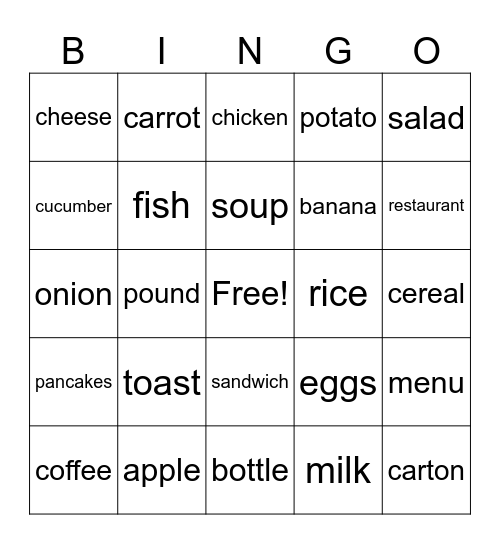 FOOD BINGO Card