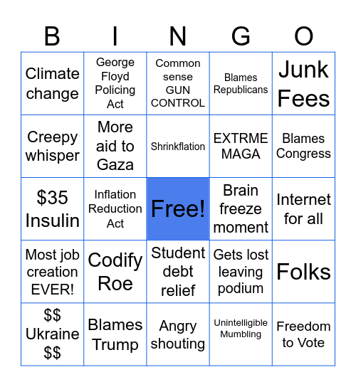 State of The Union Bingo Card