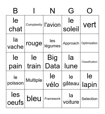 French Vocab Bingo Card