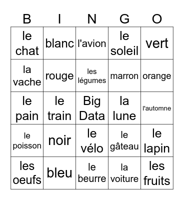 French Vocab Bingo Card