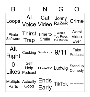 YouTube Shorts Bingo Card