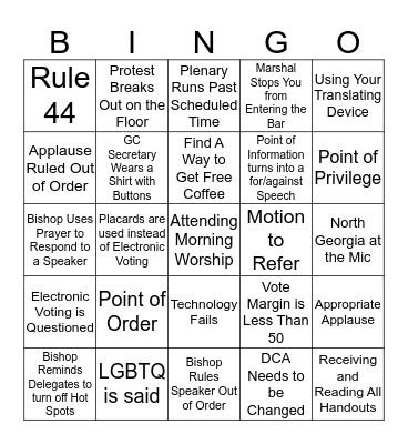 General Conference 2016 Bingo Card