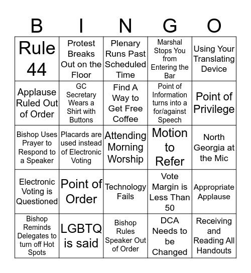 General Conference 2016 Bingo Card
