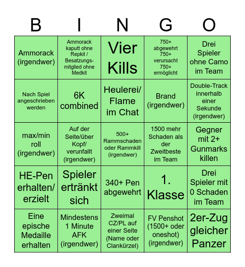 WoT-Bingo (einfach) Bingo Card