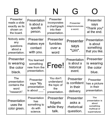 Presentation Bingo Card