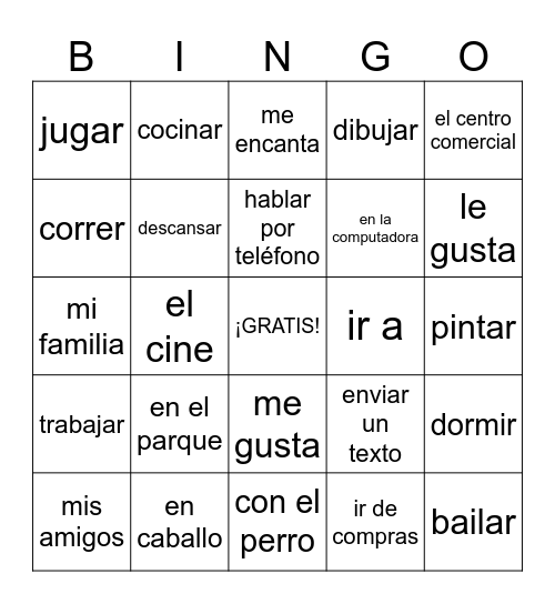 PASATIEMPOS Y ACTIVIDADES Bingo Card